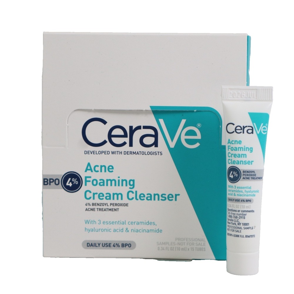 15 PACK CeraVe Acne Foaming Cream Cleanser 4% BPO 0.34 FL Oz/10ml Each